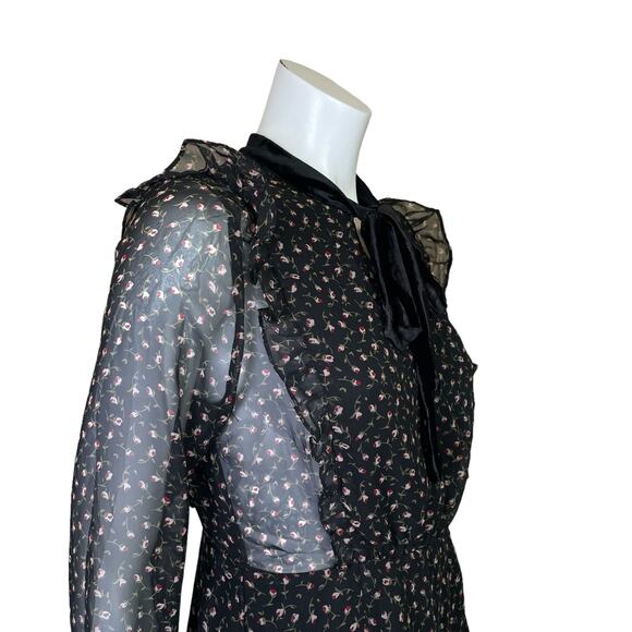 Lush | Women's Black/Floral Print Sheer Side/Sleeve Dress with Tags | Size: L - Picture 4 of 9